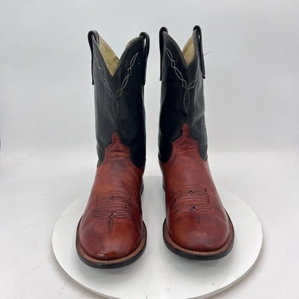 Dennard's Western Wear Men Size 9 Brown Black Color Block Leather Western Boot